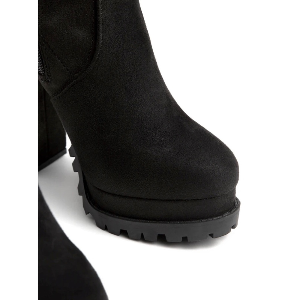 Faux Suede Stretchy Thigh High Lug Boots - Picture 9 of 12